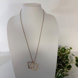 Minimalist Geometric Square Layered Pendant Gold Tone Necklace